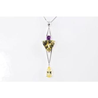 Quartz, Amethyst and Diamond Pendant