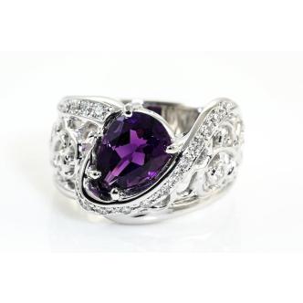 Platinum Amethyst and Diamond Ring