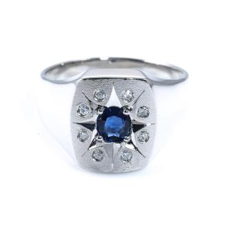 Sapphire & Diamond Plat Mens Ring 21.2g