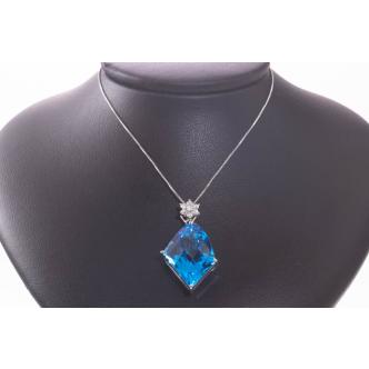 30.22ct Blue Topaz and Diamond Pendant