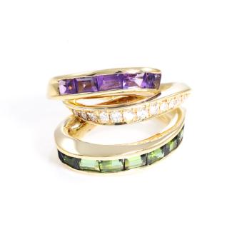 Amethyst, Tourmaline and Diamond Ring