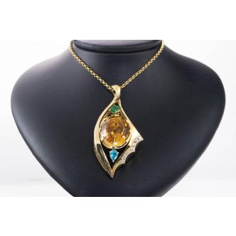 Citrine, Emerald, Topaz, Diamond Pendant