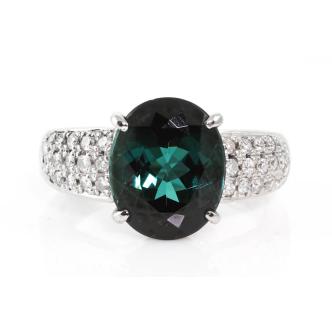 3.77ct Green Tourmaline and Diamond Ring