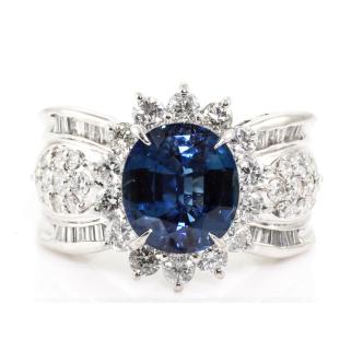 3.58ct Blue Sapphire and Diamond Ring