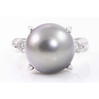13.0mm Tahitian Pearl and Diamond Ring