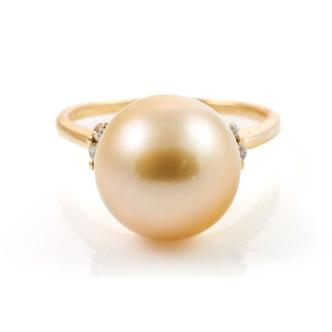 12.1mm Golden South Sea Pearl & Diamond Ring