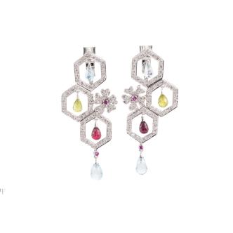 Briolette Gemstone & Diamond Earrings 18ct Gold 21.4g