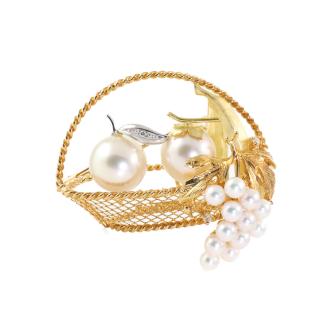 10.6mm Light Golden South Sea Pearl and Diamond Brooch