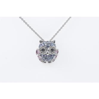 Sapphire & Diamond Owl Design Pendant