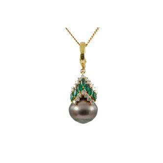 15.3mm Pearl, Emerald & Diamond Pendant