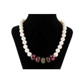 8.5mm - 9.1mm Pearl and Tourmaline Necklace