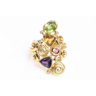 Mixed Gemstone & Diamond Ring