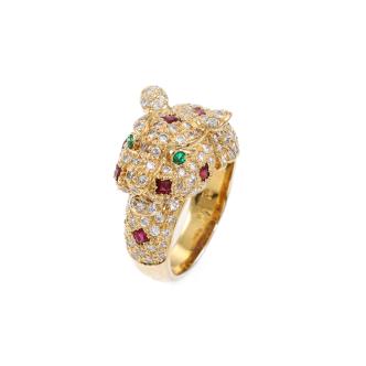 Ruby, Emerald and Diamond Panther Ring