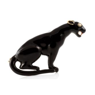 Enamel Black Panther Diamond Brooch