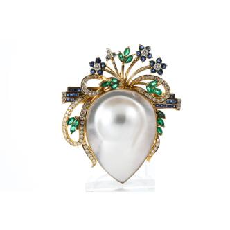 Mabe Pearl, Gemstone & Diamond Brooch