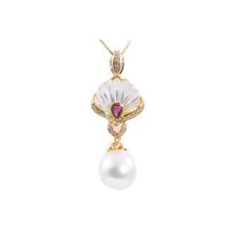 13.1mm South Sea Pearl, Ruby and Diamond Pendant