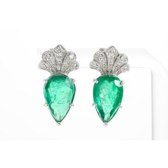7.69ct Zambian Emerald & Diamond Earrings