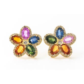 6.00ct Multi-coloured Sapphire and Diamond Earrings