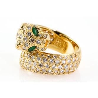 Emerald and Diamond Panther Ring