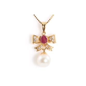 7mm Akoya Pearl, Ruby & Diamond Pendant