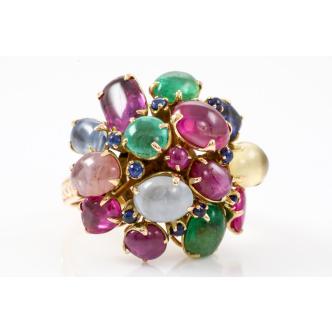 8.88ct Cabochon Sapphire & Emerald Ring
