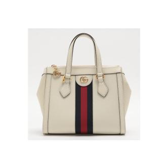 Gucci White Leather Small Ophidia Web Tote