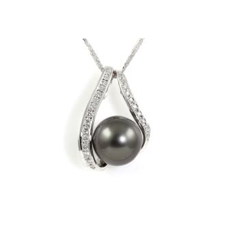 13.5mm Tahitian and Diamond Pendant