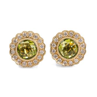 1.08ct Peridot and Diamond Earrings