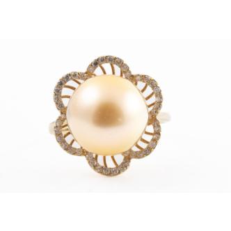 12.6mm Golden Pearl and Diamond Ring
