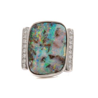 Boulder Opal and Diamond Ring