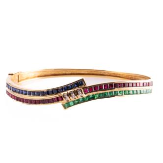 Mixed Gemstones and Diamond Bangle