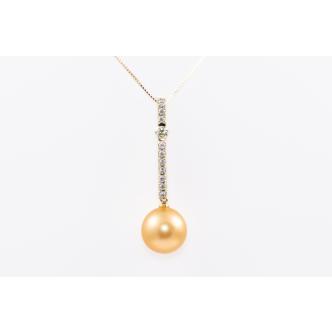 12.9mm Golden Pearl and Diamond Pendant