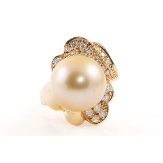 12.9mm Golden Pearl and Diamond Ring