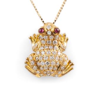 Ruby and Diamond Frog Pendant
