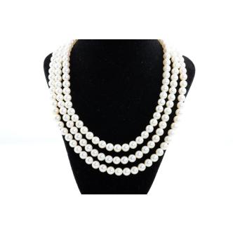 Akoya Pearl & Ruby three-row Necklace