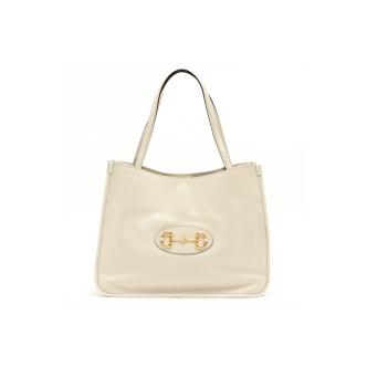 Gucci White Leather HorseBit 1955 Tote