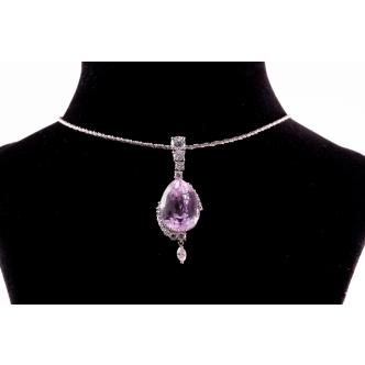 12.37ct Kunzite and Diamond Pendant