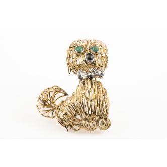 Dog Design Gemstone & Diamond Brooch
