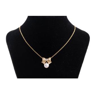 Pearl and Diamond Bow Pendant