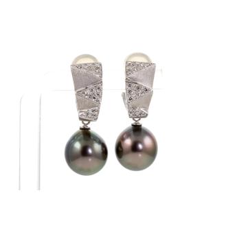 12mm Tahitian Pearl & Diamond Earrings