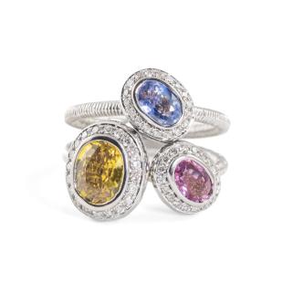 Multi-Colour Sapphire and Diamond Ring