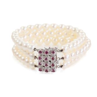 Akoya Pearl & Ruby Three-Row Bracelet