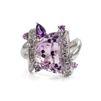 7.37ct Kunzite, Amethyst & Diamond Ring