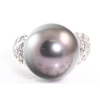 15.7mm Tahitian Pearl and Diamond Ring