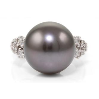 14.6mm Tahitian Pearl and Diamond Ring