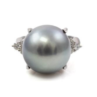14.7mm Tahitian Pearl and Diamond Ring
