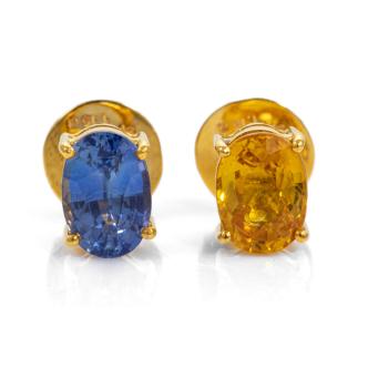 Blue & Yellow Sapphire Stud Earrings