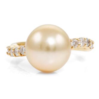 11.0mm Golden Pearl & Diamond Ring