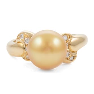 9.4mm Golden Pearl and Diamond Ring