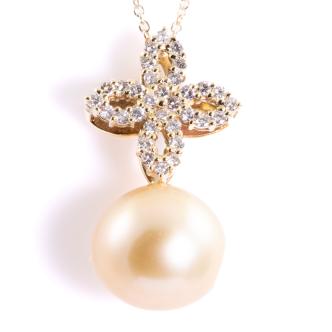 12.5mm Golden Pearl & Diamond Pendant
